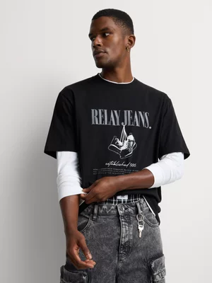 Relay Jeans Men's Relaxed Fit Black Graphic T-shirt