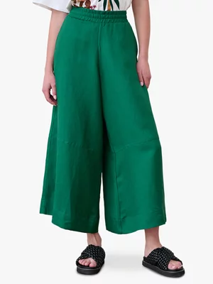 Women's Me&B Green Linen Wide Leg Crop Pants