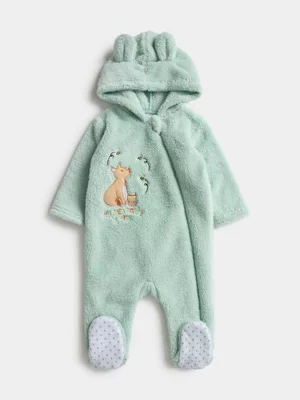 Jet Baby Unisex Harbour Grey Honey Bear Fleece Sleepsuit