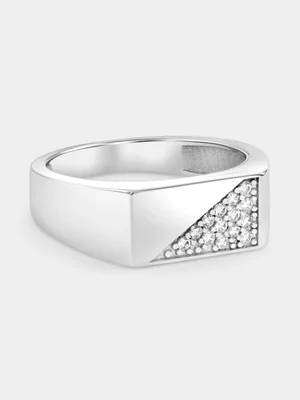 Sterling Silver Cubic Zirconia Rectangle Flat Top Wedge Ring