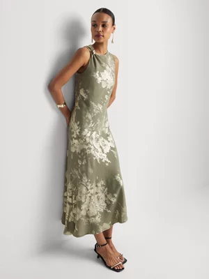 Draped Hardware Detail Column Dress