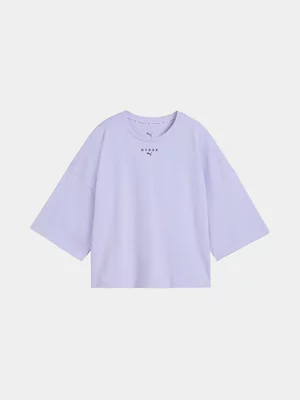 Puma X HYROX Womens Cropped Oversized Light Lavender Tee 