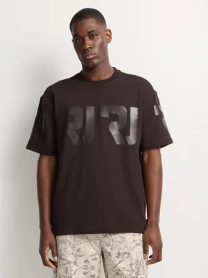 Relay Jeans Men's Oversized Fit Multi Print Brown T-Shirt