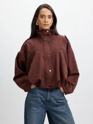 Exact Women's Brown Bubble Bomber Jacket