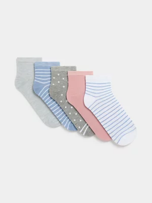 Jet Women’s 5 Pack Fashion Multi Stripes Lowcut Socks