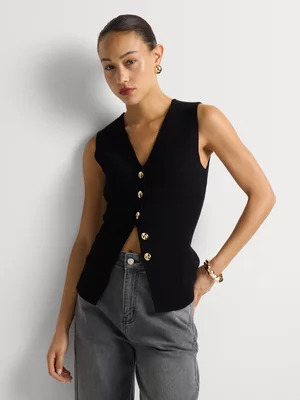 Button Through V-neck Vest