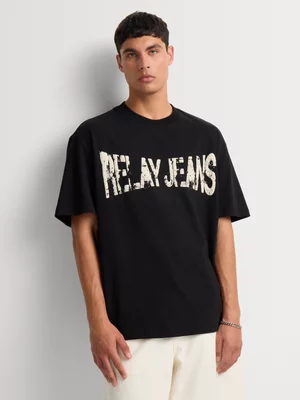 Relay Jeans Men's Oversized Black Graphic T-Shirt