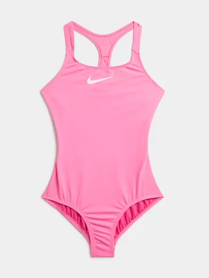Nike Girls Youth  Swim Effortless Essential Racerback Pink One Piece