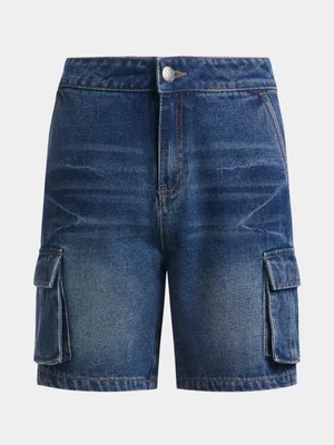 Exact Older Boy's Dark Wash Utility Denim Shorts 