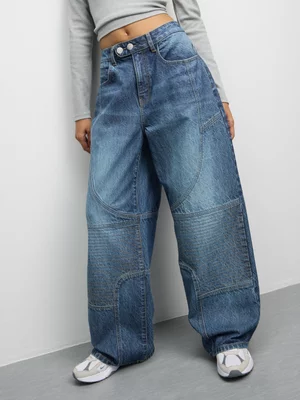 Redbat Women’s Barrel Biker Mid Wash Jeans