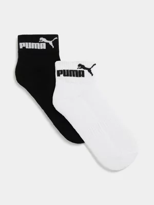 Puma Unisex Black/White Running Socks 2 Pack 4-7