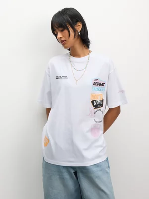 Redbat Women’s Multi Applique Graphic White T-Shirt