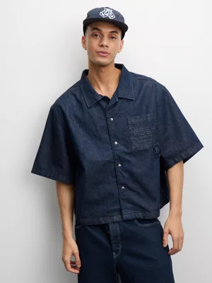 Redbat Men's Indigo Denim Boxy Cropped Shirt