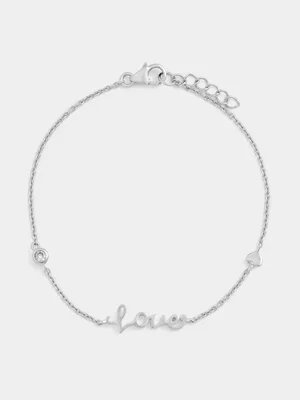 Sterling Silver Cubic Zirconia “Love” Script Bracelet  