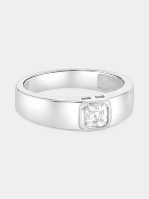Sterling Silver Moissanite Solitaire Asscher Bezel Ring 