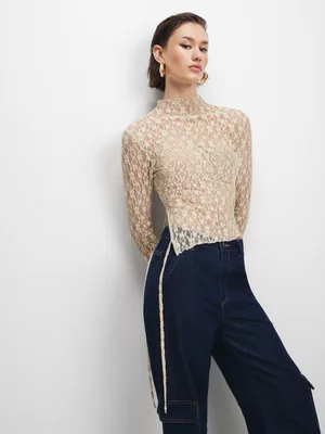 The FIX Women's Natural Lace Assymetric Top