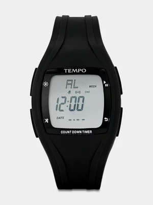 Tempo Rectangle Digital Black Silicone Watch 