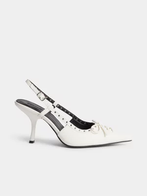 The FIX Women's White Bow Lace Up Heels
