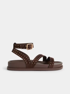 The FIX Women's Brown Studded Ankle Strap Sandal