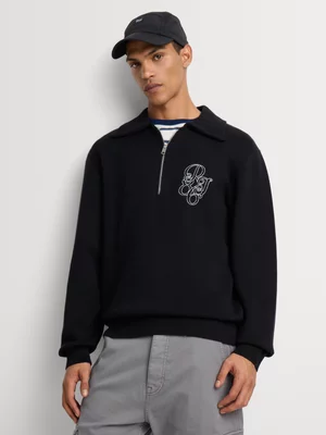 Relay Jeans Men's 1/4 Zipper Black Knitwear 