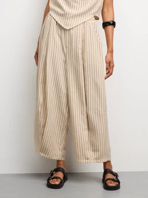 The FIX Women's Stone Stripe Co-ord Linen Barrel Pants With Darts