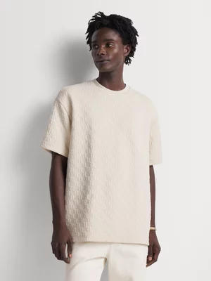 Relay Jeans Men's Boxy Mono Jacquard Ecru T-Shirt