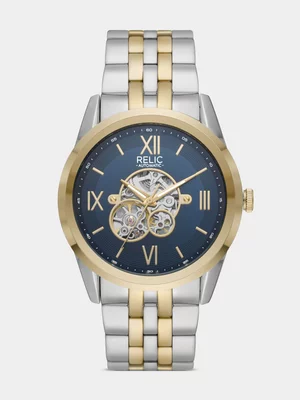 Relic By Fossil Blaine Silver & Gold Plated Automatic Bracelet Watch