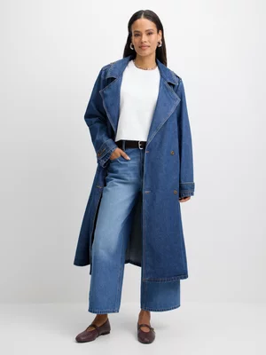 Exact Women's Mid Wash Denim Trench Coat 