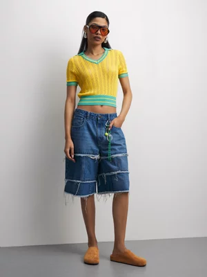 The FIX Women's Yellow Crochet Golfer Top