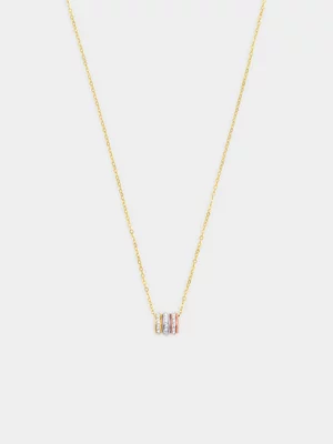 Tri-Colour, Cubic Zirconia Luck Rngs Necklace 