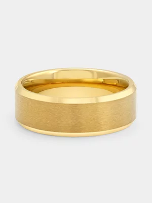 Gold Plated Tungsten Matte Centre Bevelled Edge Ring