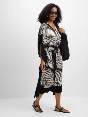 Exact Women's Black & White Palm Print Kaftan