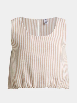Jet Older Girls Stone and Cream Stripe Bubble Top