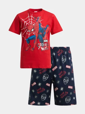Jet Older Boys Spiderman Red And Navy Short Pyjama Set