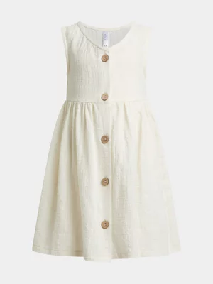 Exact Younger Girl's White Textured Button Dress 