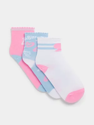 Jet Younger Girls 3 Pack Barbie Anklet SOcks