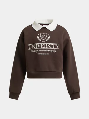 Girls Collar Embroidered Track Top