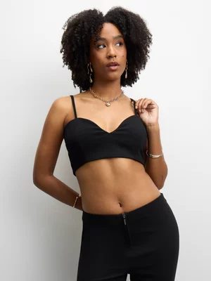 The FIX Women's Black Co-ord Crepe Heavy Knit Bralette 