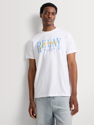 Relay Jeans Men's Regular Fit White Graphic T-Shirt