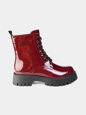 Women's Madison Burgundy Olwyn Chunky Ankle Boot With Laces