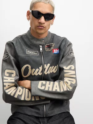 The FIX Men's Natural Panelled Biker Jacket 