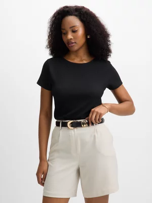 Jet Women's Black High Neck Crinkle Knit Top Set