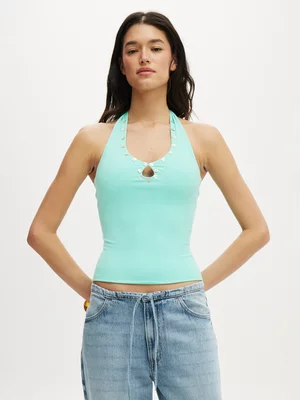 Women's Cotton On Green Bailey Button Halter Top