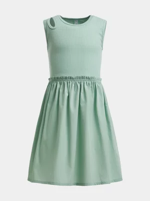 Exact Younger Girl's Green Rib Combo Dress