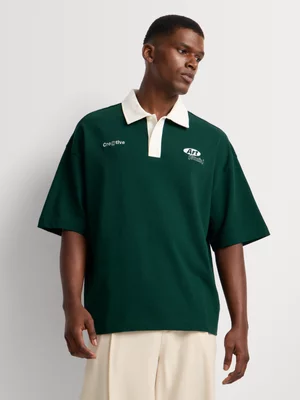 Markham Men's Boxy HeavyWeight Contrast Collar Green Golfer