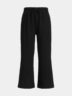 Exact Younger Girl's Black Textured Pull-On Pantss