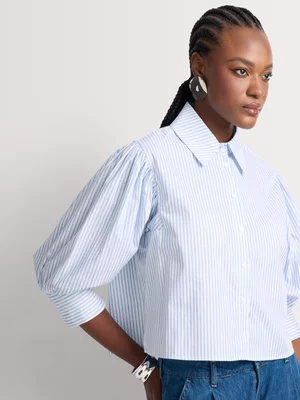 Puff Sleeve Button Through Blouse