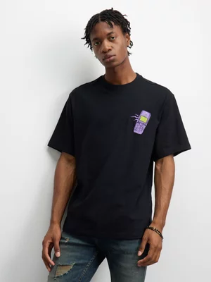Redbat Men's Phone Applique Black T-Shirt