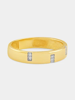 Yellow Gold White Sapphire Vertical Channels Ring