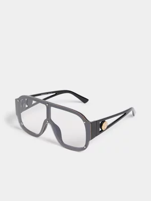 The FIX Women's Black Oversized Clear Lenses Sunglasses 